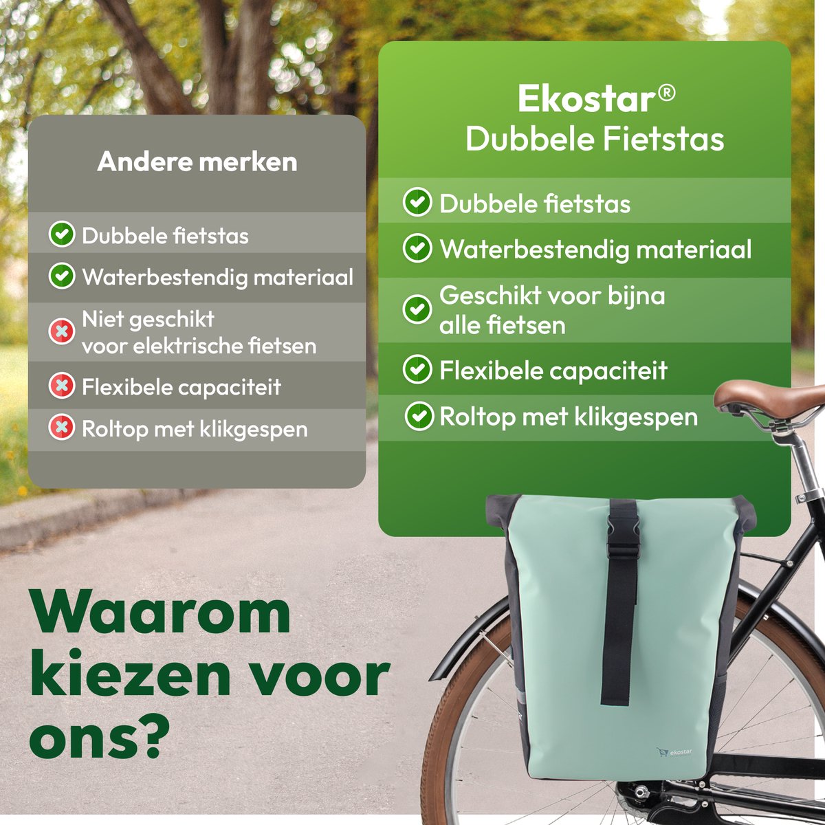 dubbele fietstas - roltop - waterafstotend - 46 L