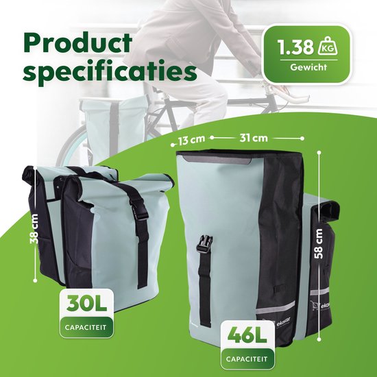 dubbele fietstas - roltop - waterafstotend - 46 L