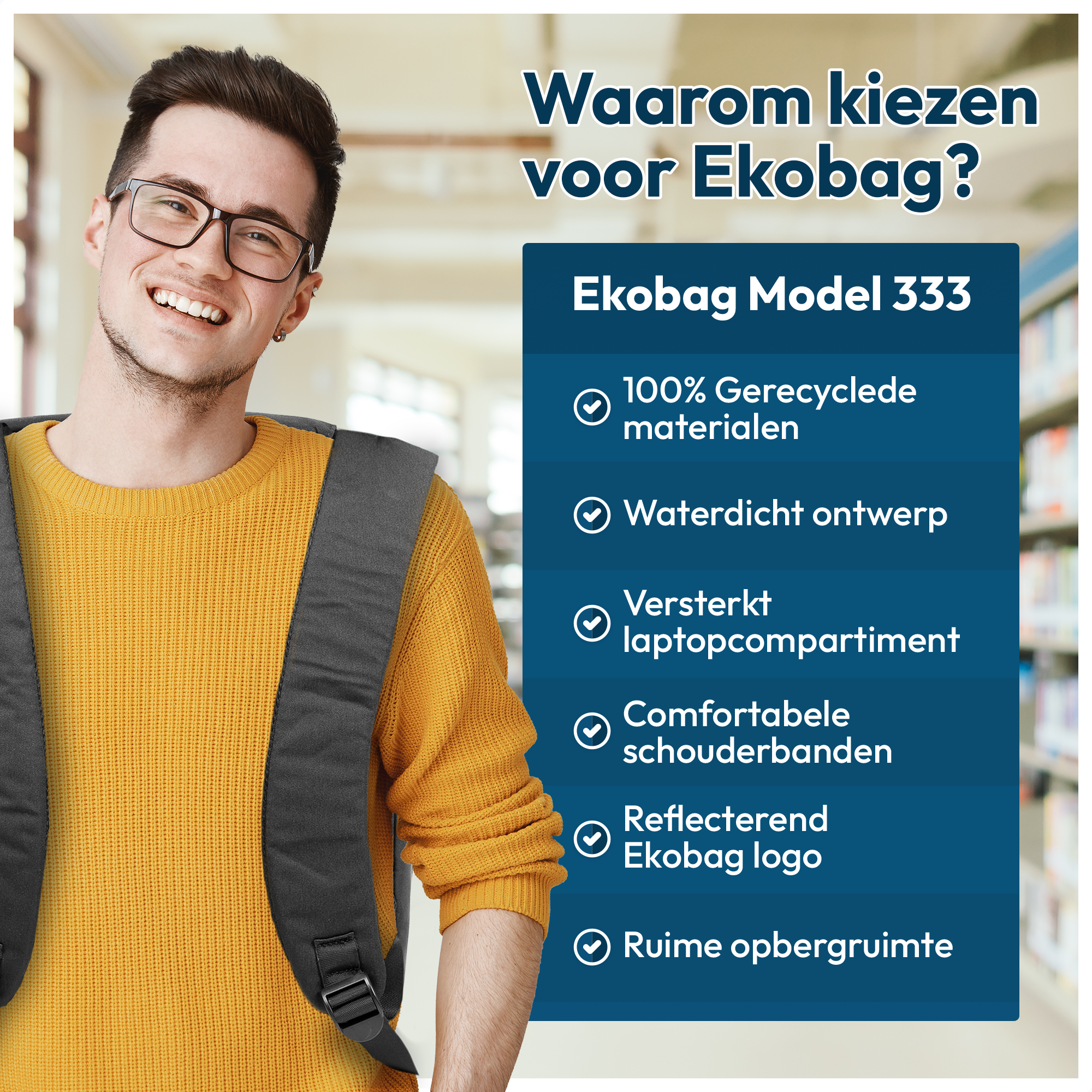 Ekobag 333 - Rugzak - Laptoptas - Schooltas - Duurzaam - Waterafstotend - 19L