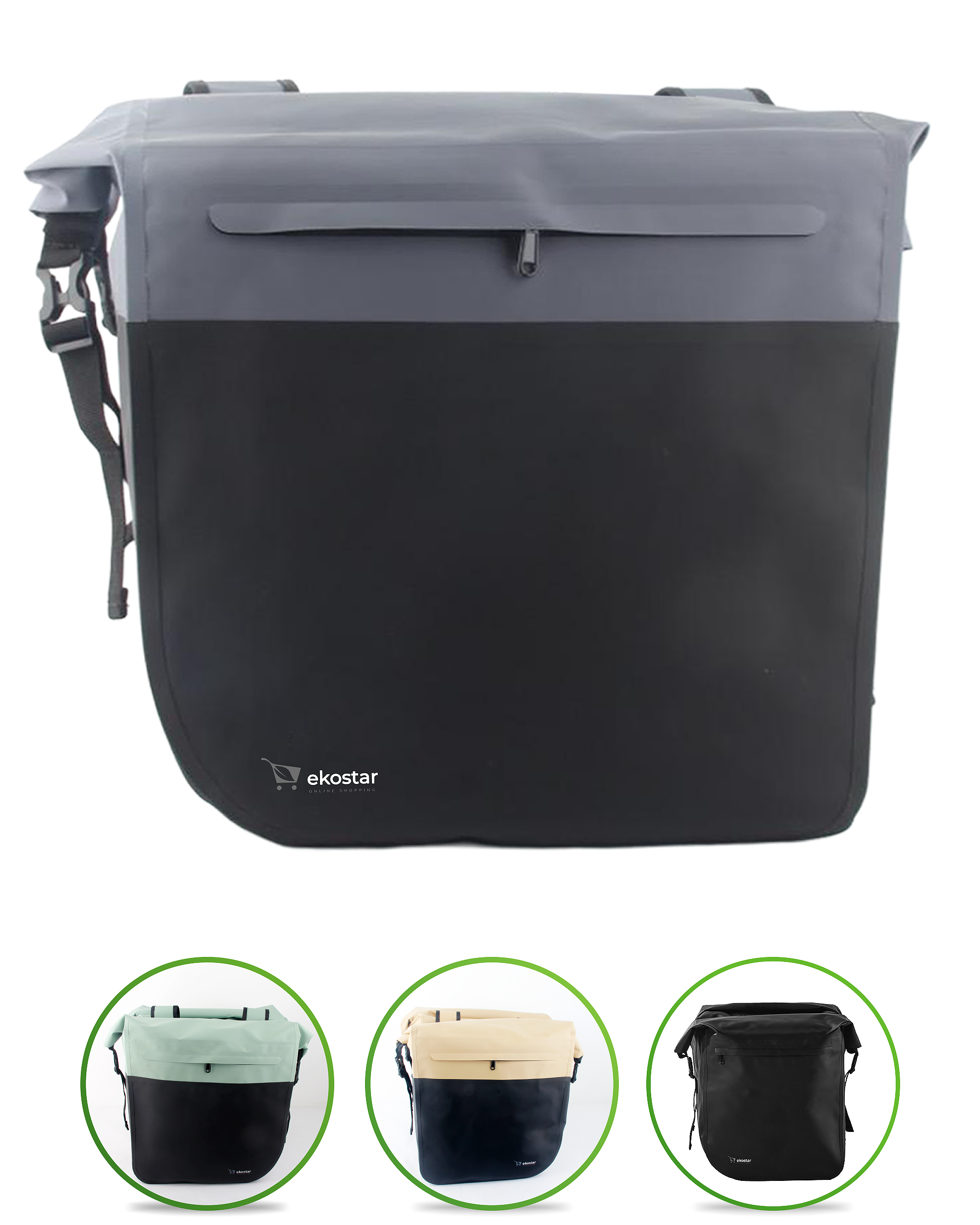 Ekostar® - Dubbele Roltop Fietstas - 100% Waterdicht - 46L - Fietstassen electrische fietsen