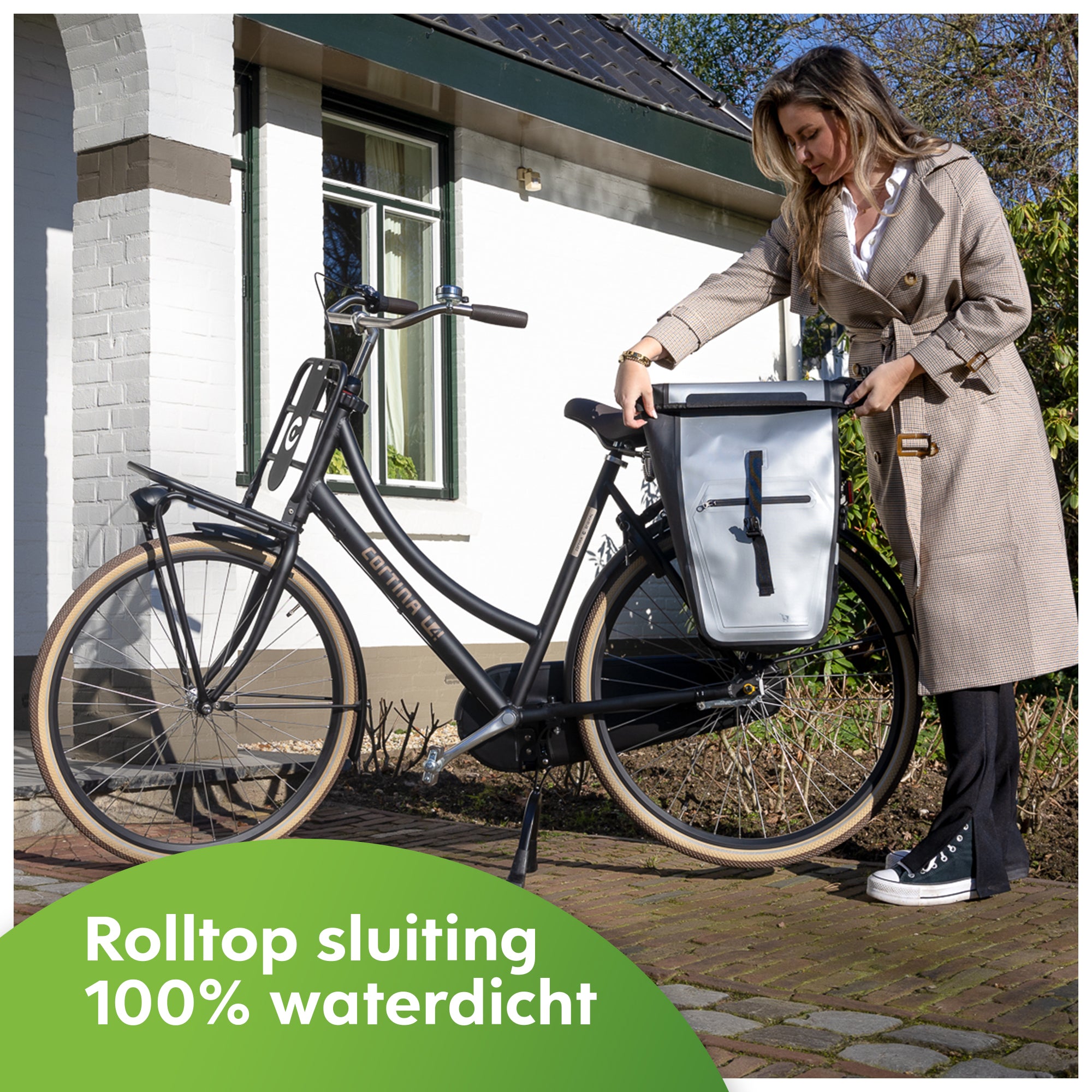 2-in-1 fietstas - roltop -  waterdicht - enkele fietstas