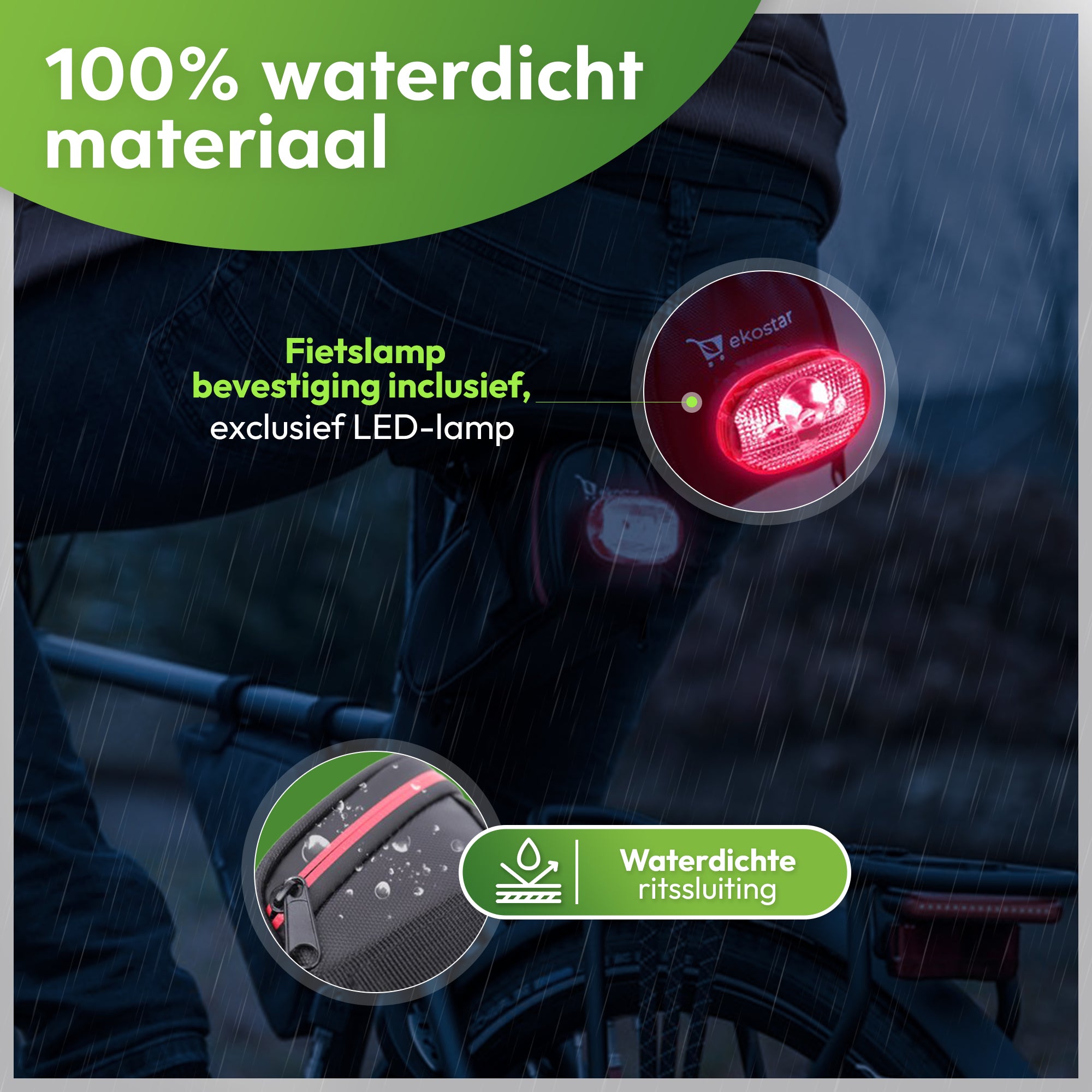 zadeltasje fiets - waterdicht - zwart - ekostar