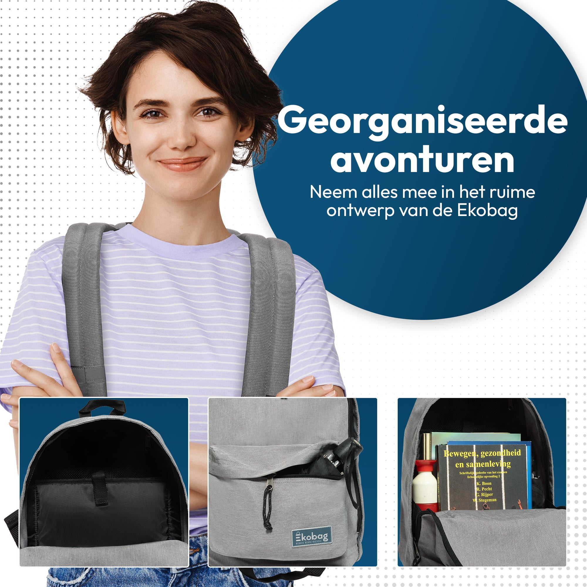 Ekobag model 777 - Rugzak - Laptopvak - Schooltas - Duurzaam - Waterafstotend - 28,5 L