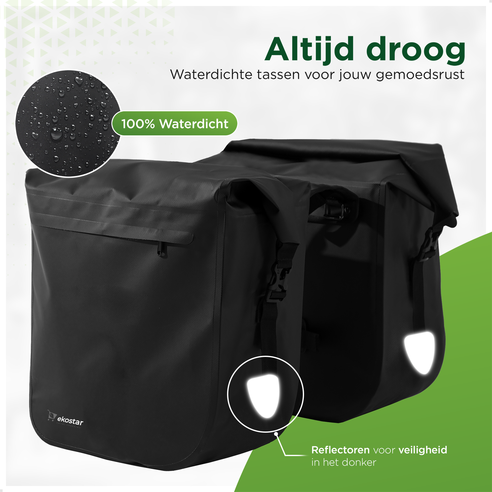 Ekostar® - Dubbele Roltop Fietstas - 100% Waterdicht - 46L - Fietstassen electrische fietsen