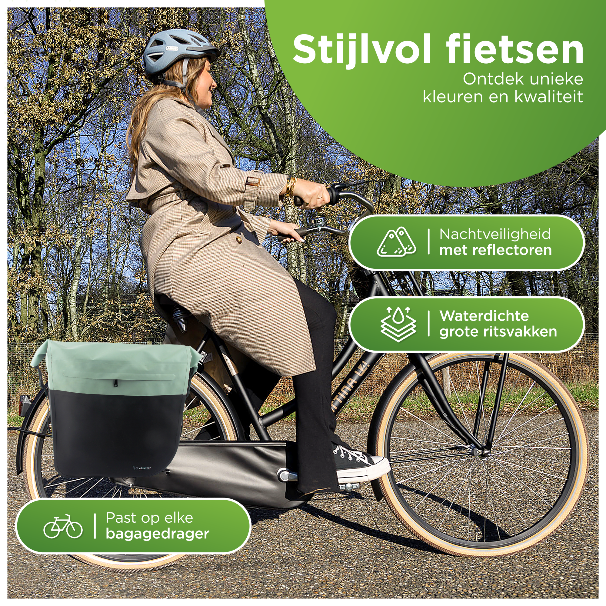 Ekostar® - Dubbele Roltop Fietstas - 100% Waterdicht - 46L - Fietstassen electrische fietsen