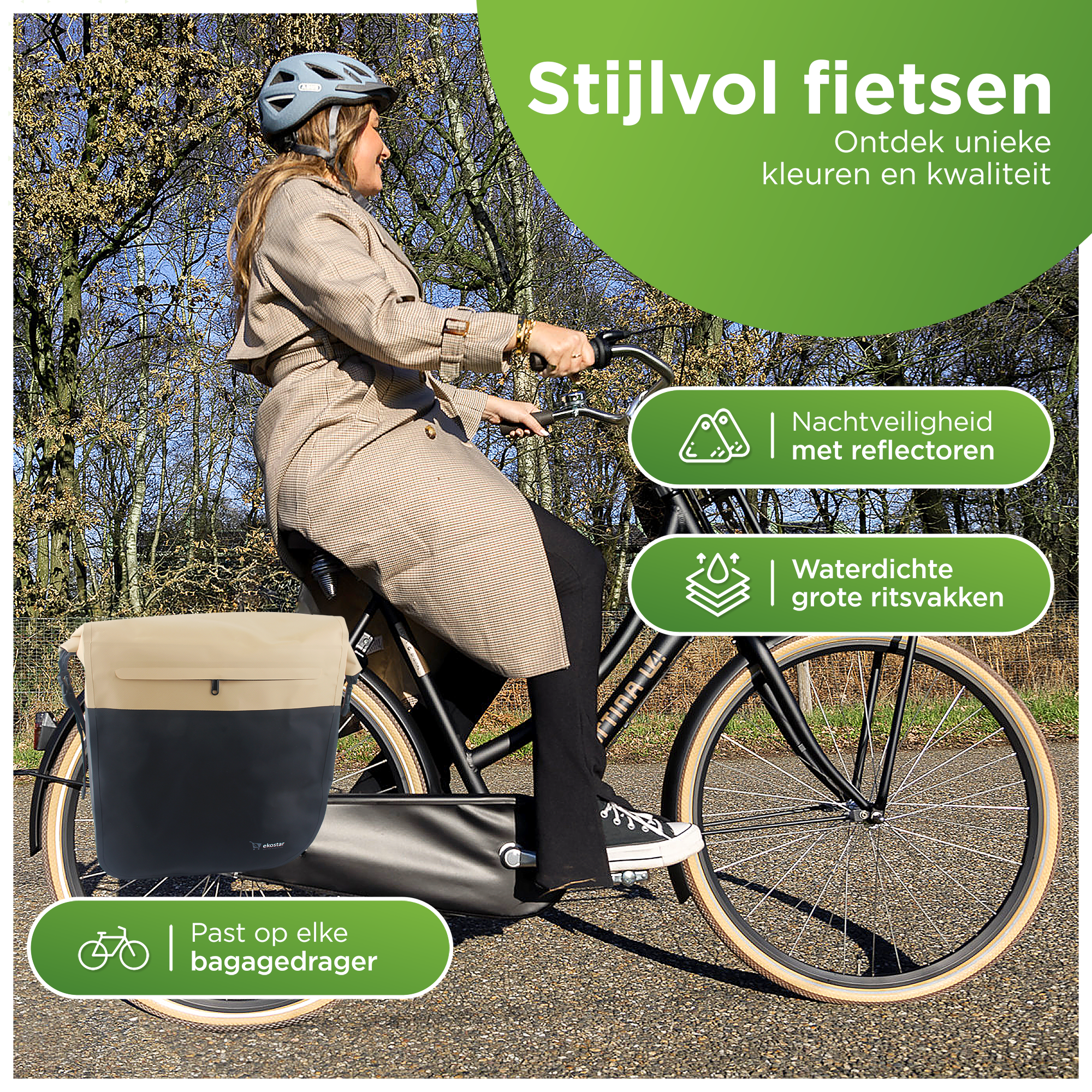 Ekostar® - Dubbele Roltop Fietstas - 100% Waterdicht - 46L - Fietstassen electrische fietsen