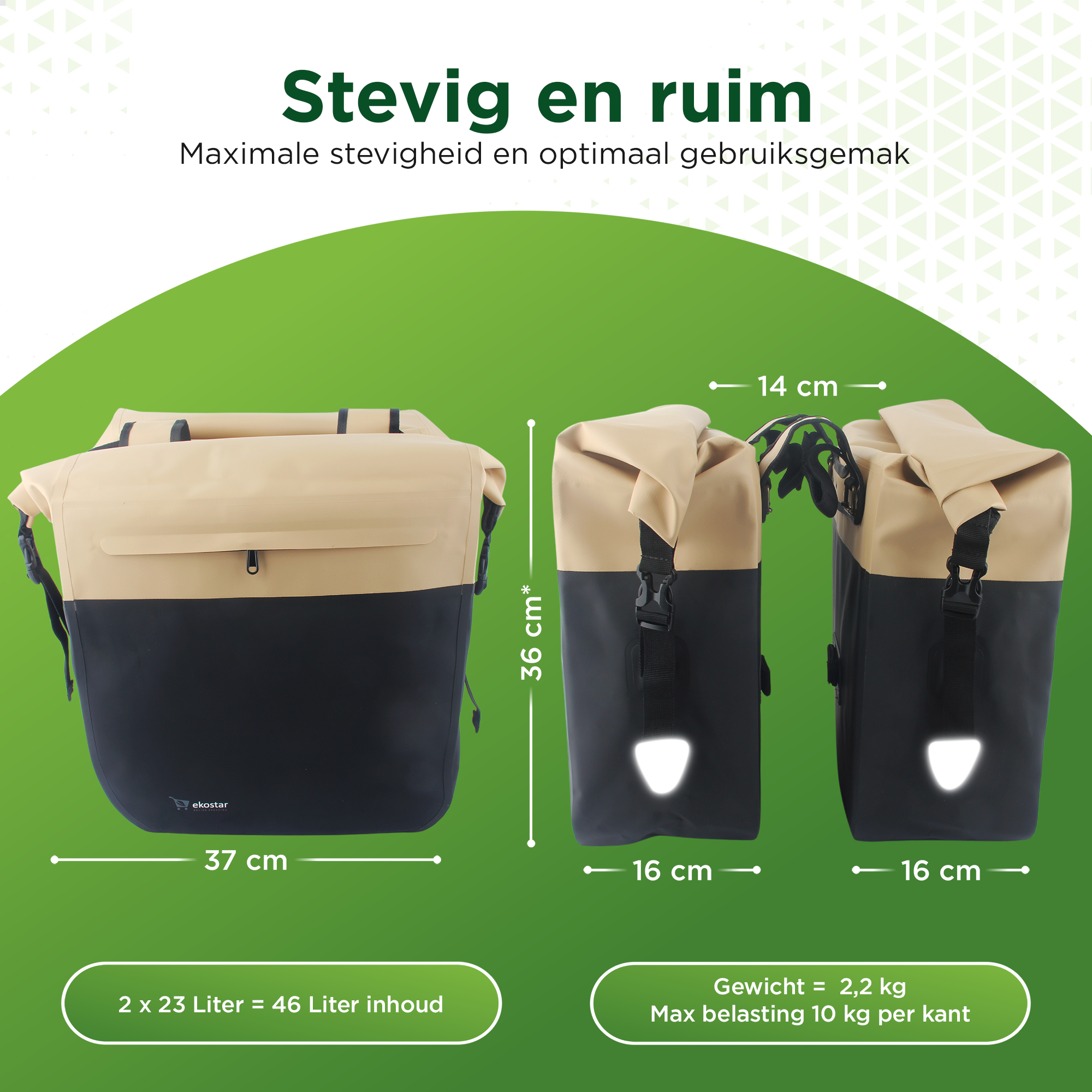 Ekostar® - Dubbele Roltop Fietstas - 100% Waterdicht - 46L - Fietstassen electrische fietsen