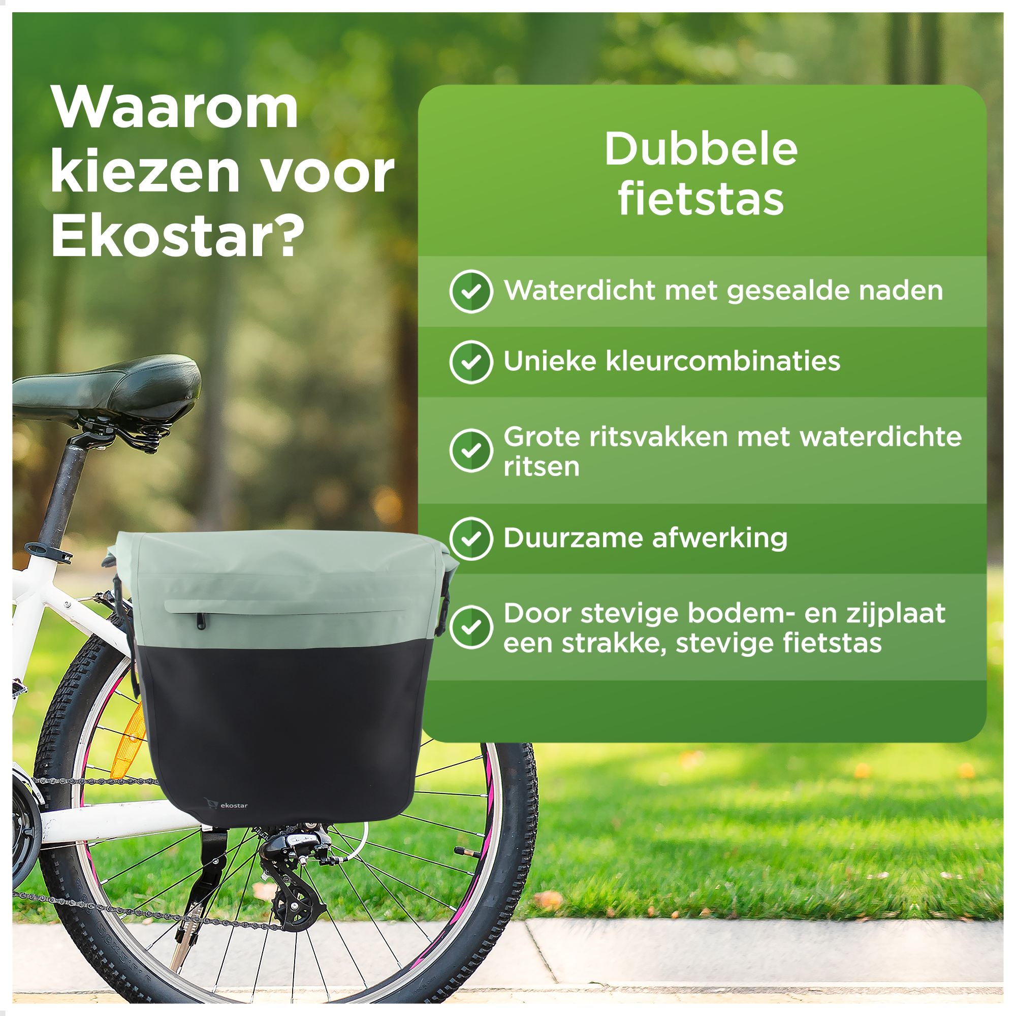 Ekostar® - Dubbele Roltop Fietstas - 100% Waterdicht - 46L - Fietstassen electrische fietsen