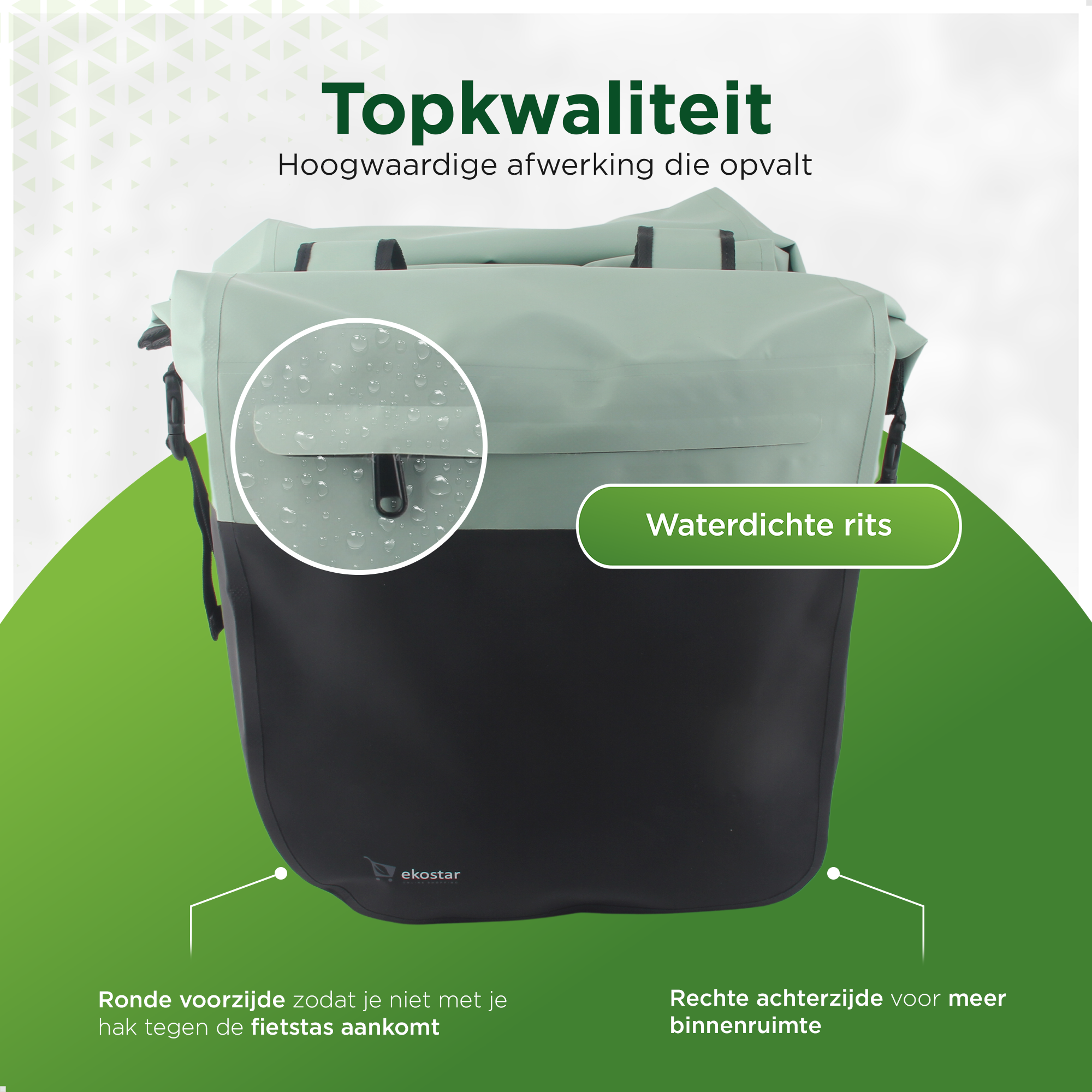 Ekostar® - Dubbele Roltop Fietstas - 100% Waterdicht - 46L - Fietstassen electrische fietsen