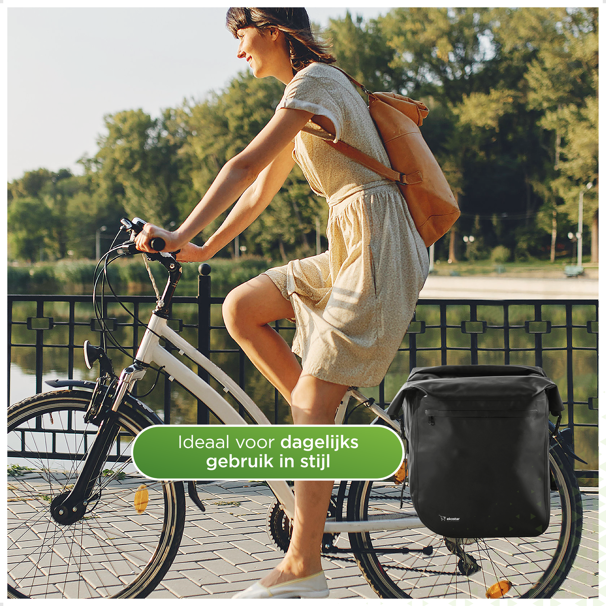 Ekostar® - Dubbele Roltop Fietstas - 100% Waterdicht - 46L - Fietstassen electrische fietsen