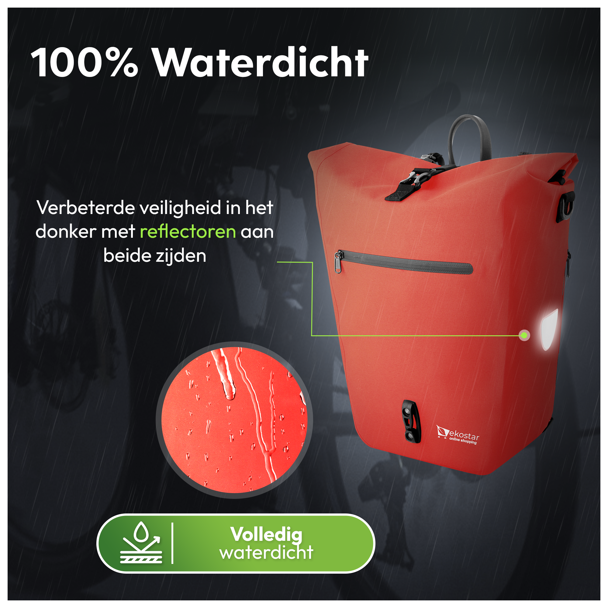 Ekostar online shopping - 2in1 Fietstas - Waterdicht - Duurzaam - TPU - Rood