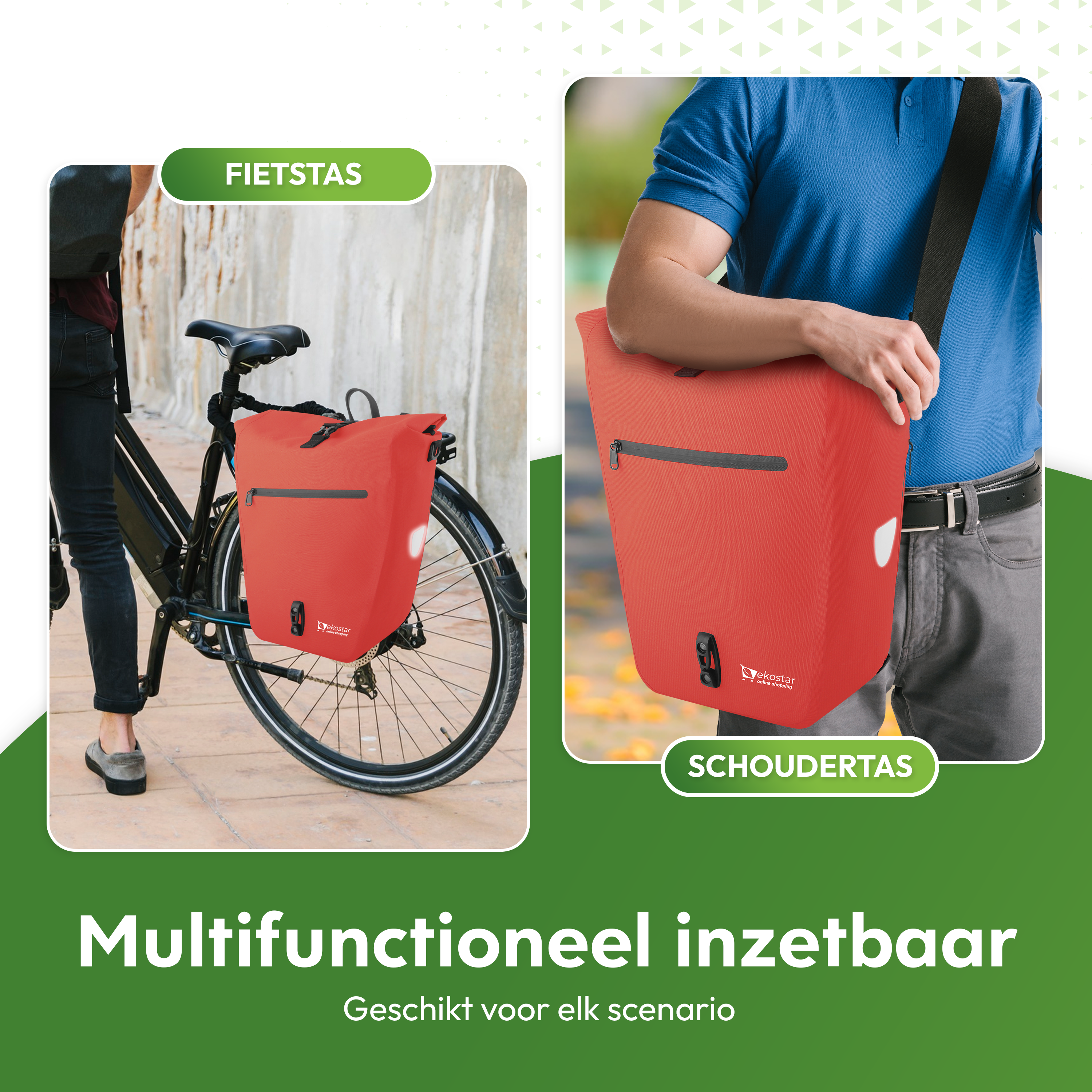 Ekostar online shopping - 2in1 Fietstas - Waterdicht - Duurzaam - TPU - Rood