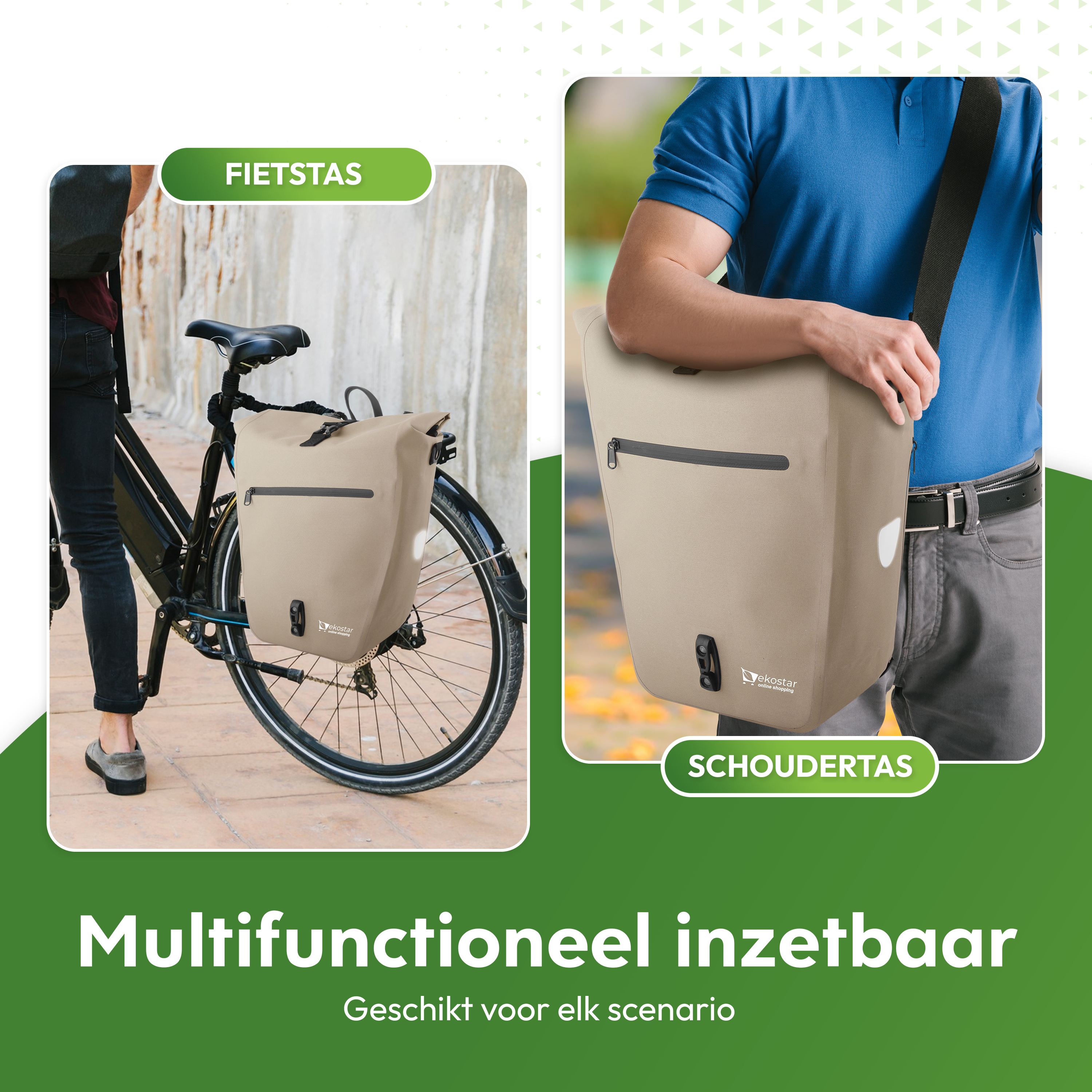 Ekostar online shopping - 2in1 Fietstas - Waterdicht - Duurzaam - TPU - Beige