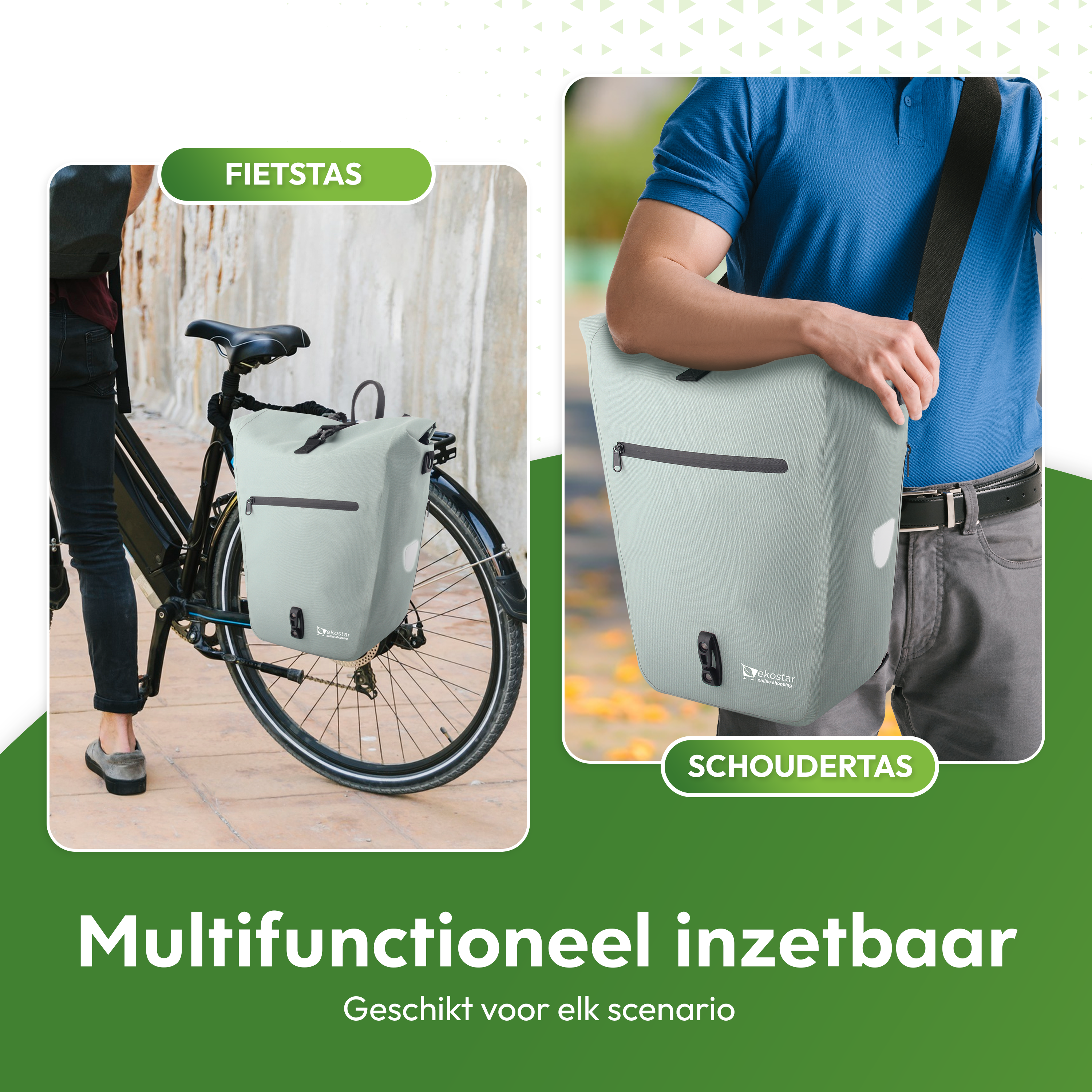 Ekostar online shopping - 2in1 Fietstas - Waterdicht - Duurzaam - TPU - Mint