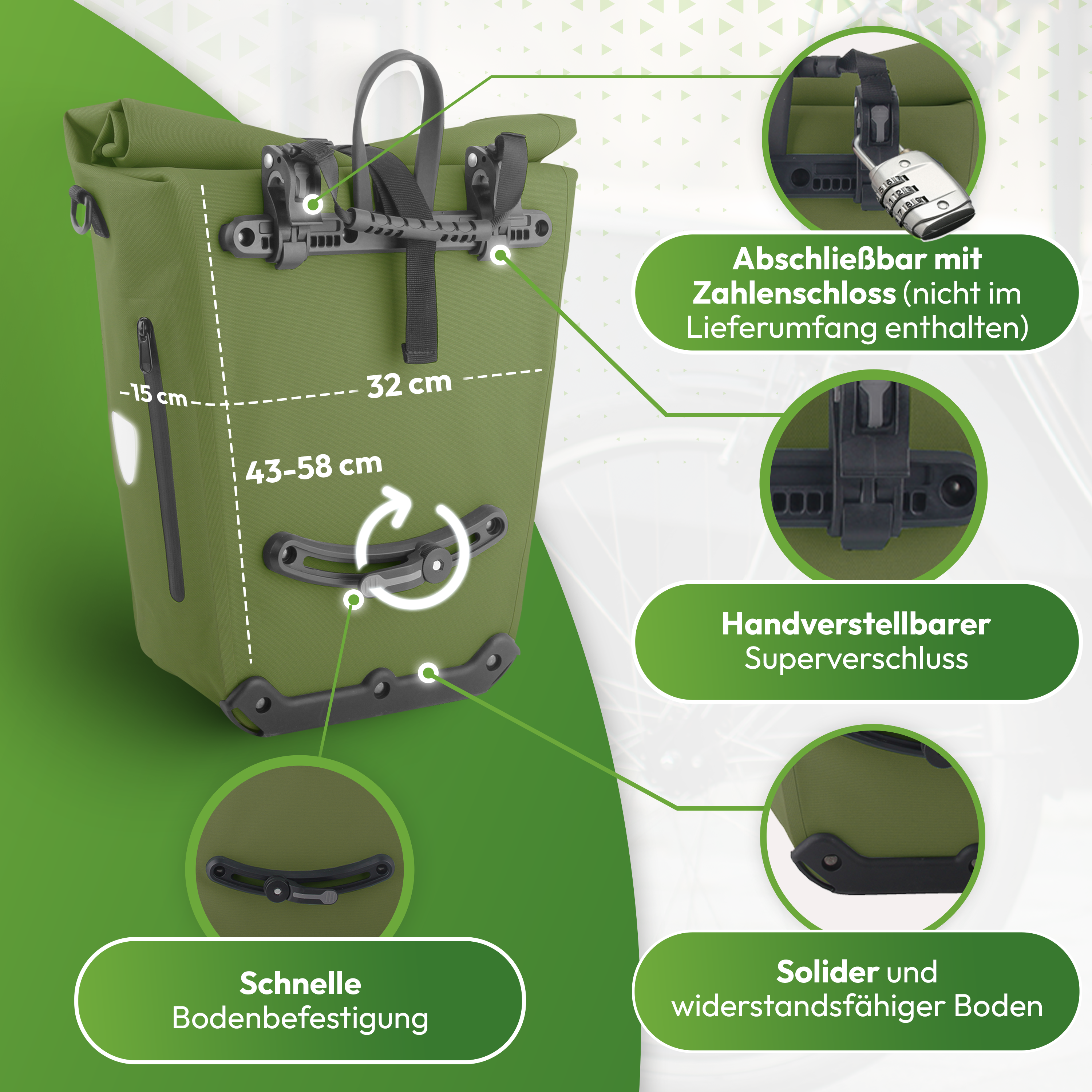 Ekostar 2in1 fietstas- Duurzaam - TPU - Waterdicht - Enkele fietstas - Olijf groen