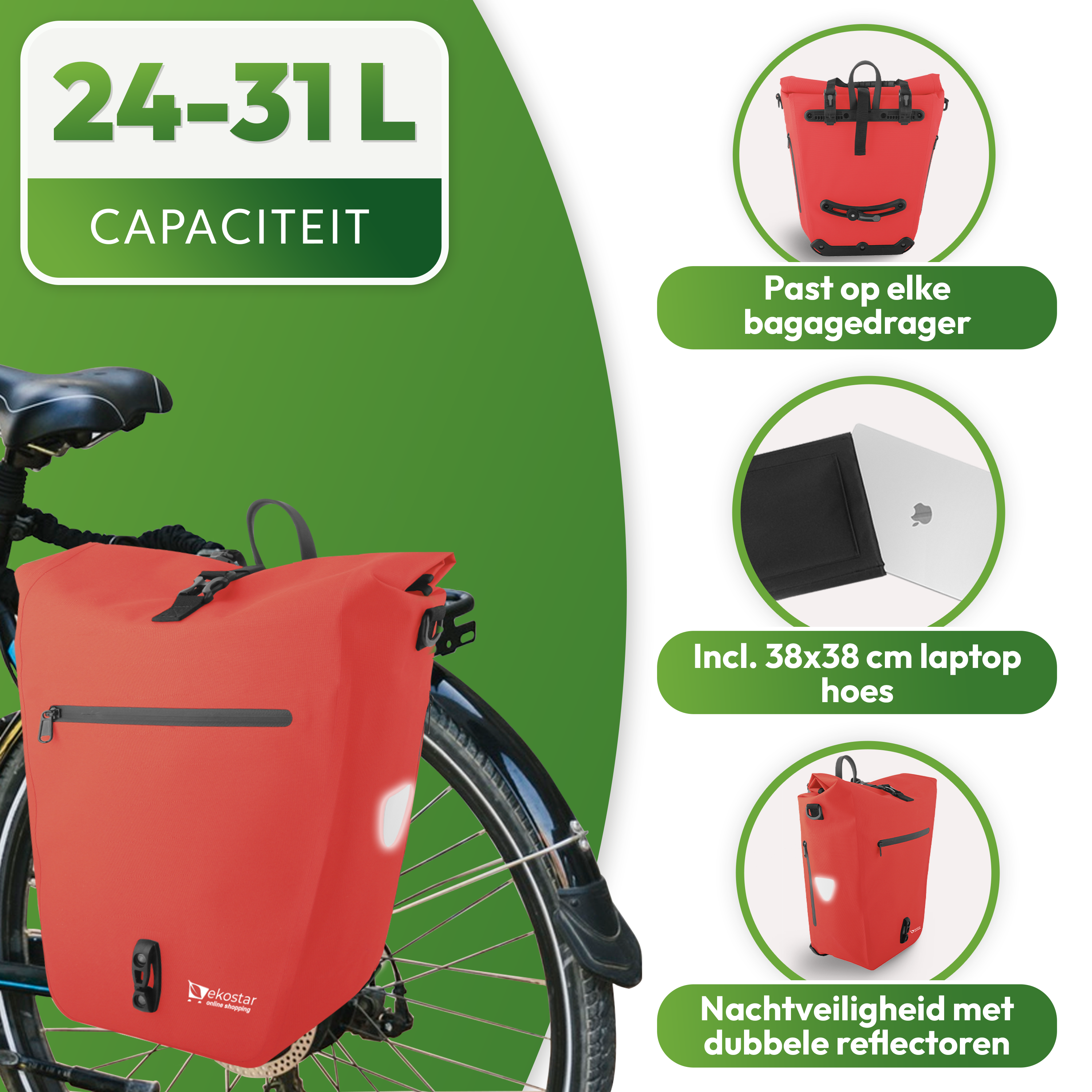 Ekostar online shopping - 2in1 Fietstas - Waterdicht - Duurzaam - TPU - Rood