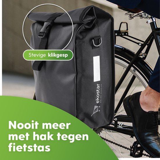 enkele fietstas - roltop - waterafstotend - 19 liter - zwart - ekostar