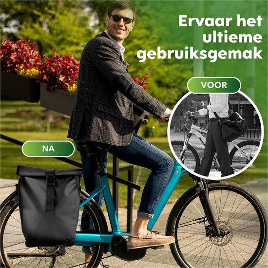 enkele fietstas - roltop - waterafstotend - 19 liter - zwart - ekostar